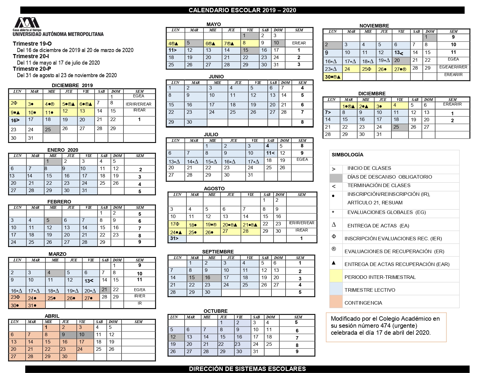 Calendario Escolar 2019 2020 Portal De UAM Iztapalapa